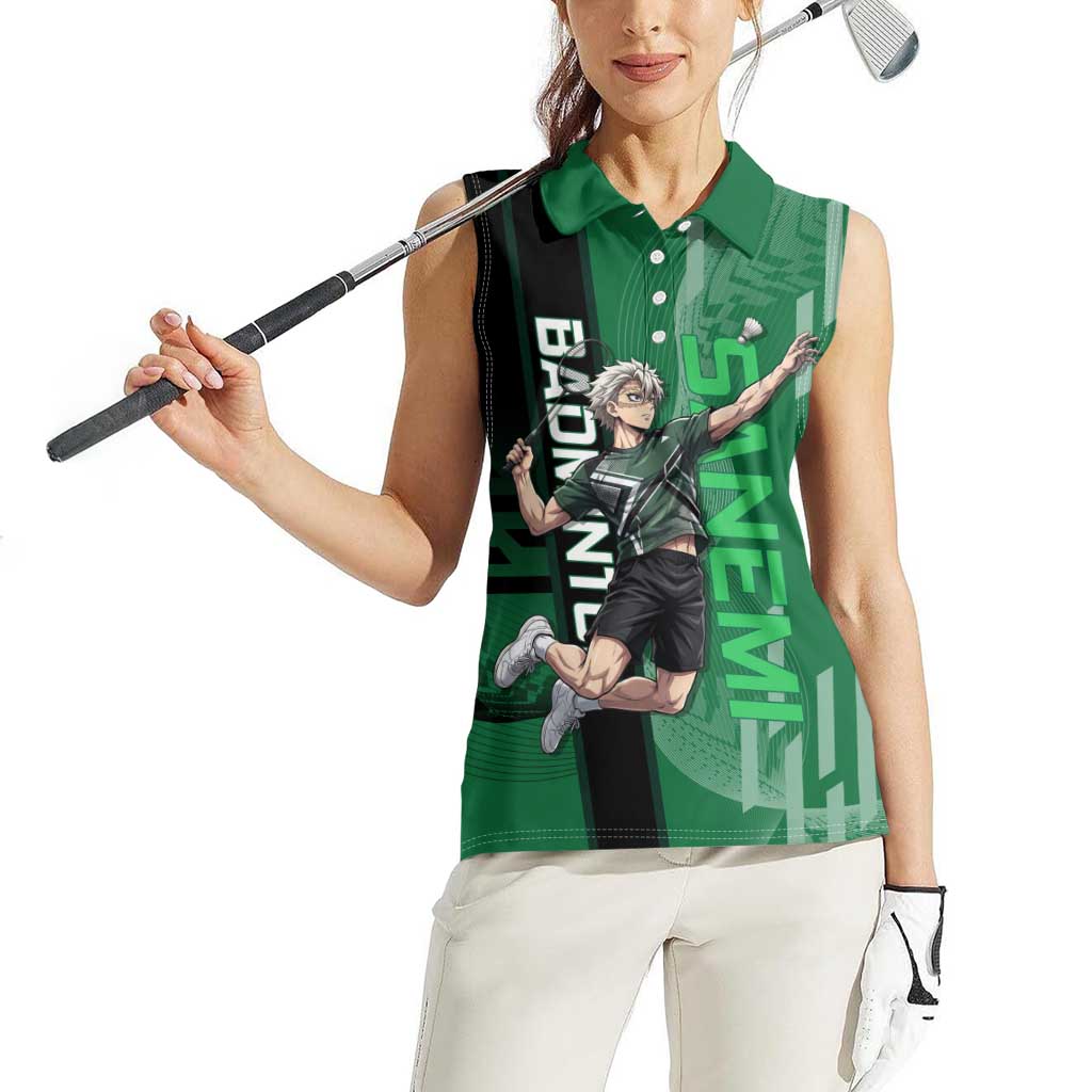 Personalized Shinazugawa Sanemi Badminton Women Sleeveless Polo Shirt Design with Jump Shot Pose - The Mazicc