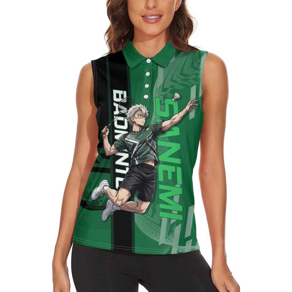 Personalized Shinazugawa Sanemi Badminton Women Sleeveless Polo Shirt Design with Jump Shot Pose - The Mazicc