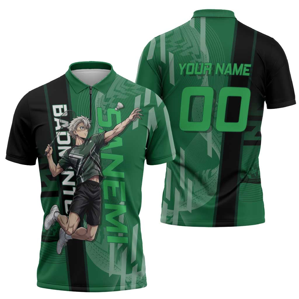 Personalized Shinazugawa Sanemi Badminton Zipper Polo Shirt Design with Jump Shot Pose - The Mazicc