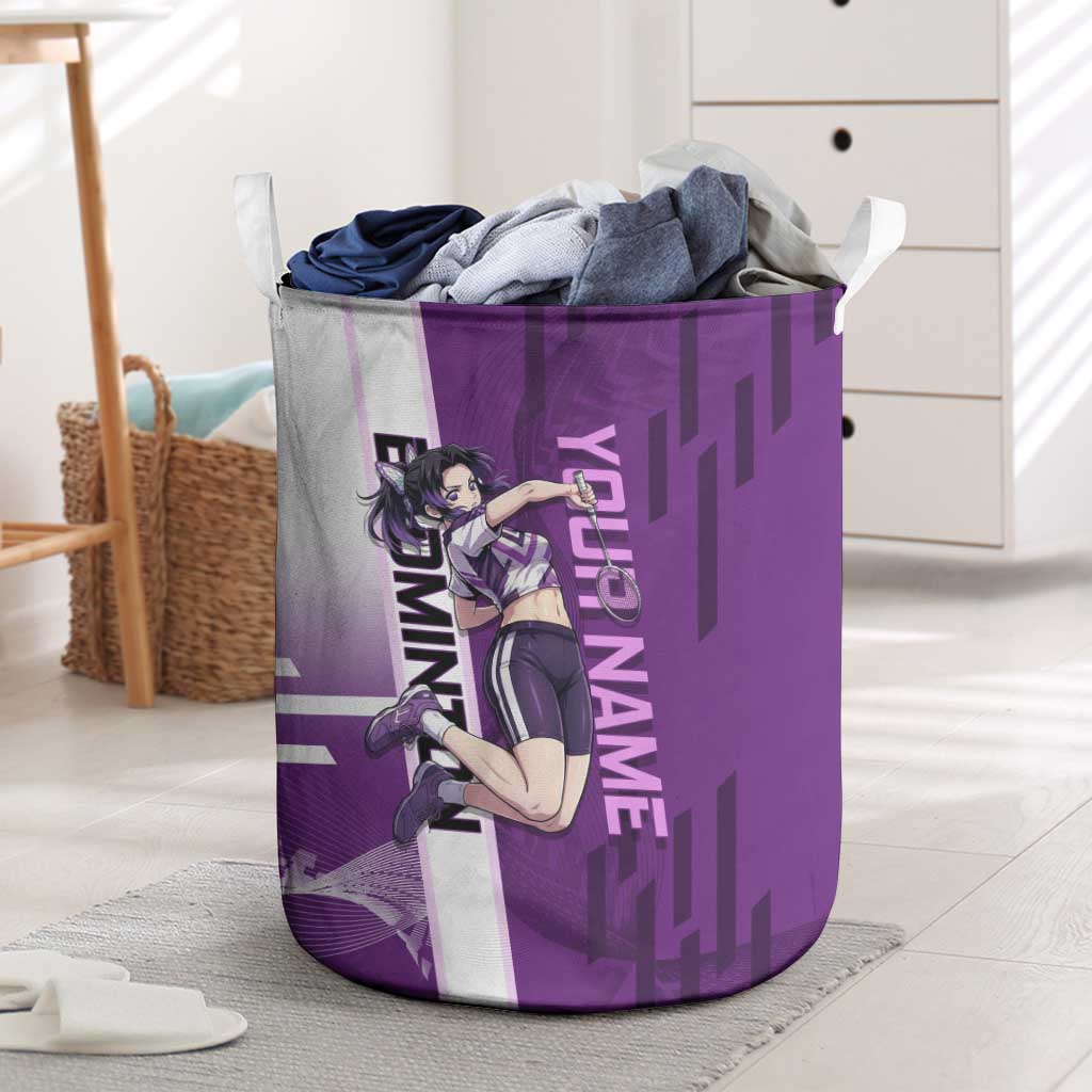 Personalized Shinobu Kocho Badminton Laundry Basket with Jump Smash Pose - The Mazicc