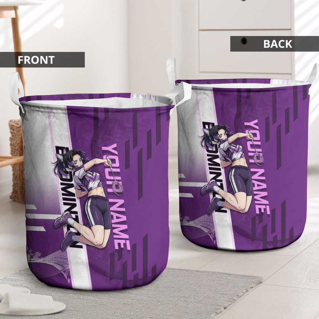 Personalized Shinobu Kocho Badminton Laundry Basket with Jump Smash Pose - The Mazicc