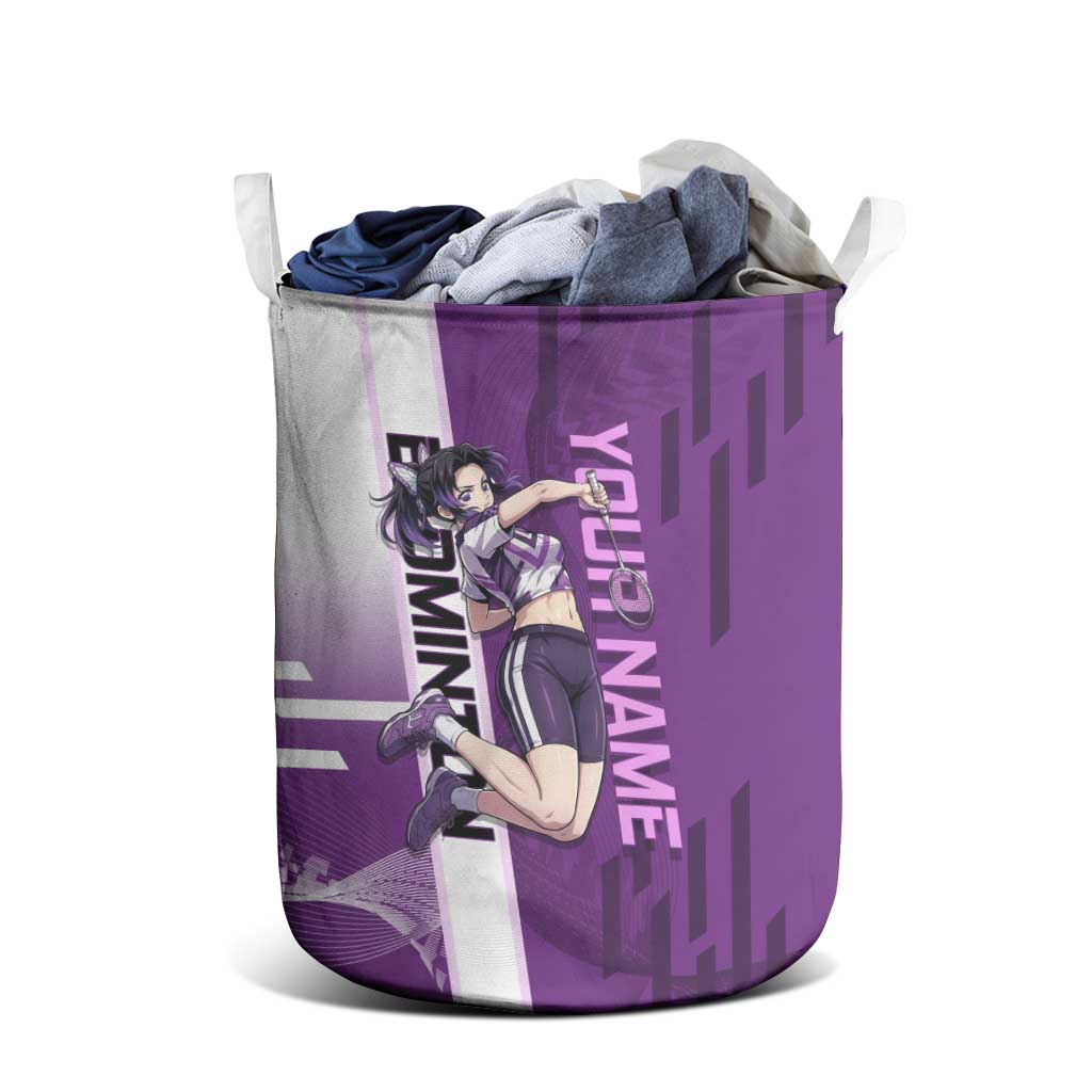 Personalized Shinobu Kocho Badminton Laundry Basket with Jump Smash Pose - The Mazicc