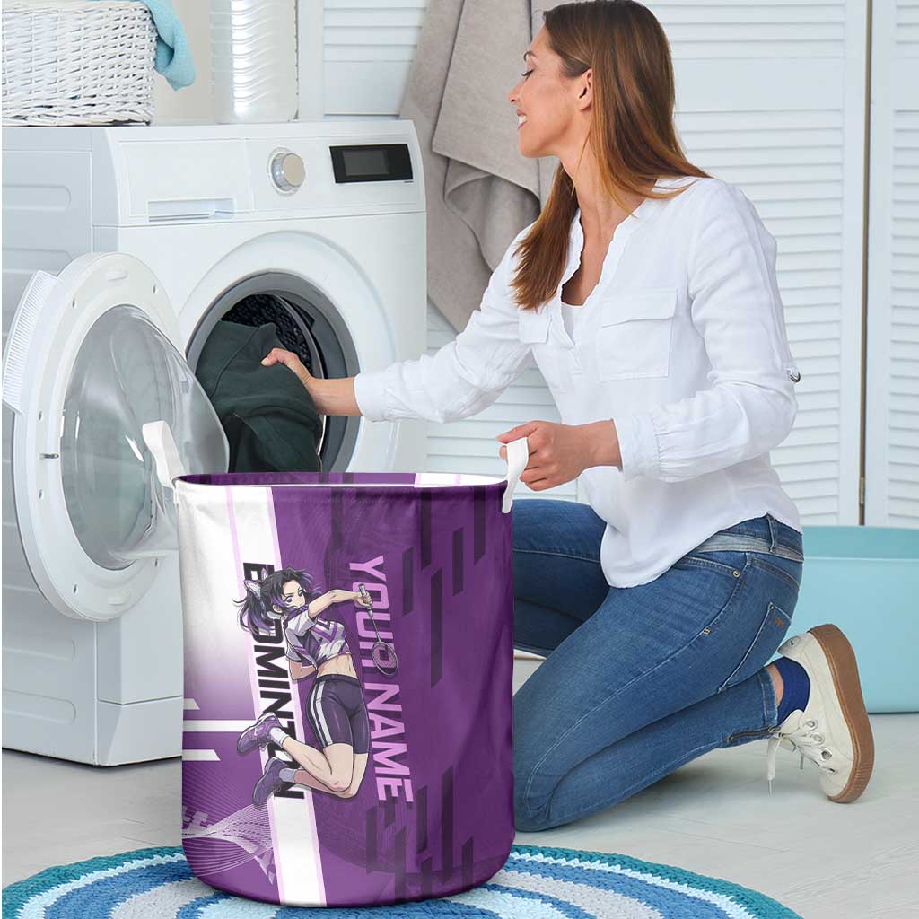 Personalized Shinobu Kocho Badminton Laundry Basket with Jump Smash Pose - The Mazicc