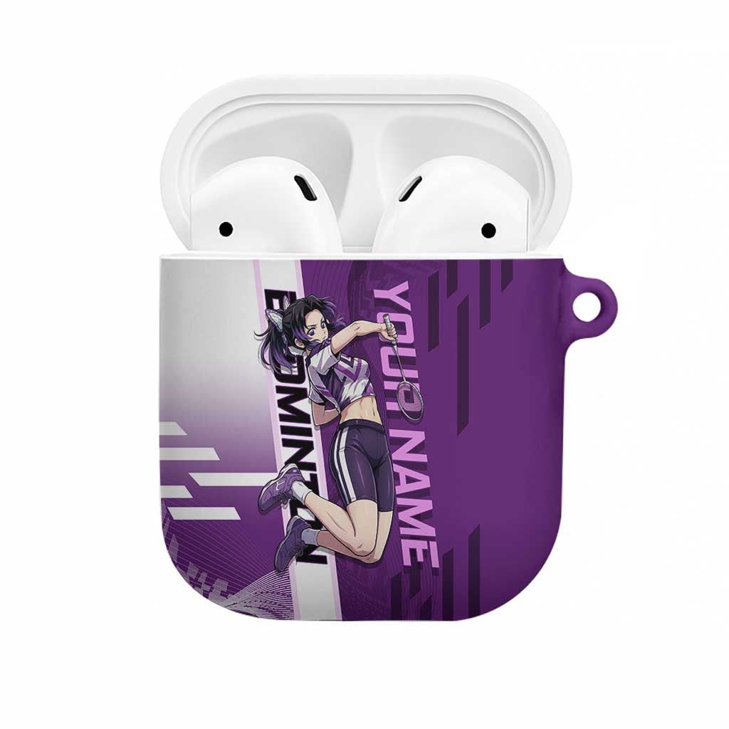 Personalized Shinobu Kocho Badminton AirPods Case with Jump Smash Pose - The Mazicc