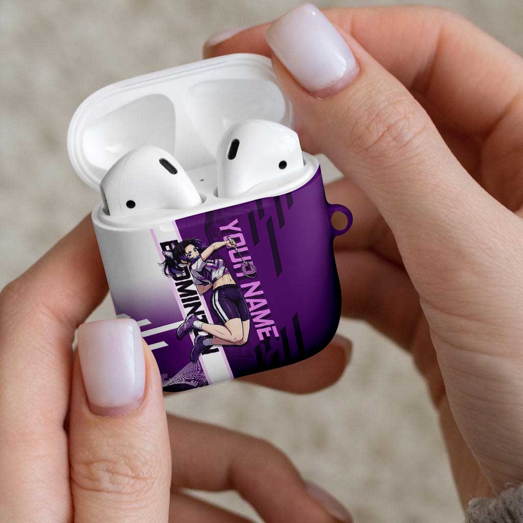 Personalized Shinobu Kocho Badminton AirPods Case with Jump Smash Pose - The Mazicc