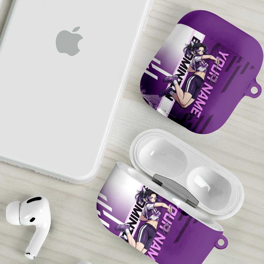 Personalized Shinobu Kocho Badminton AirPods Case with Jump Smash Pose - The Mazicc