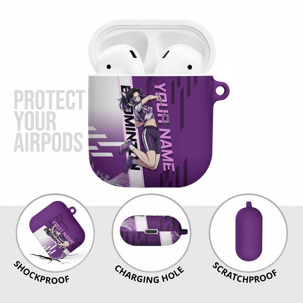 Personalized Shinobu Kocho Badminton AirPods Case with Jump Smash Pose - The Mazicc