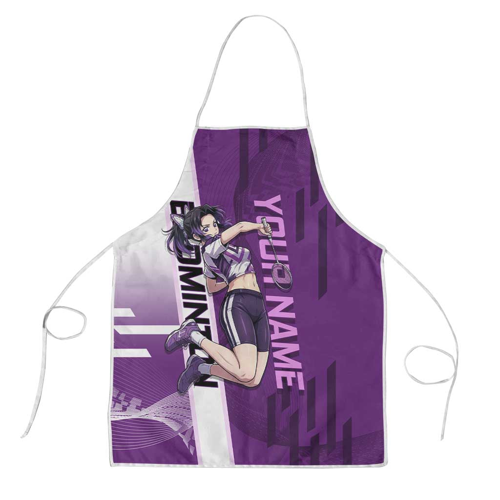 Personalized Shinobu Kocho Badminton Apron with Jump Smash Pose - The Mazicc