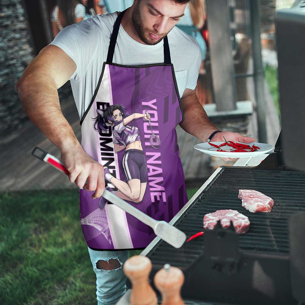 Personalized Shinobu Kocho Badminton Apron with Jump Smash Pose - The Mazicc