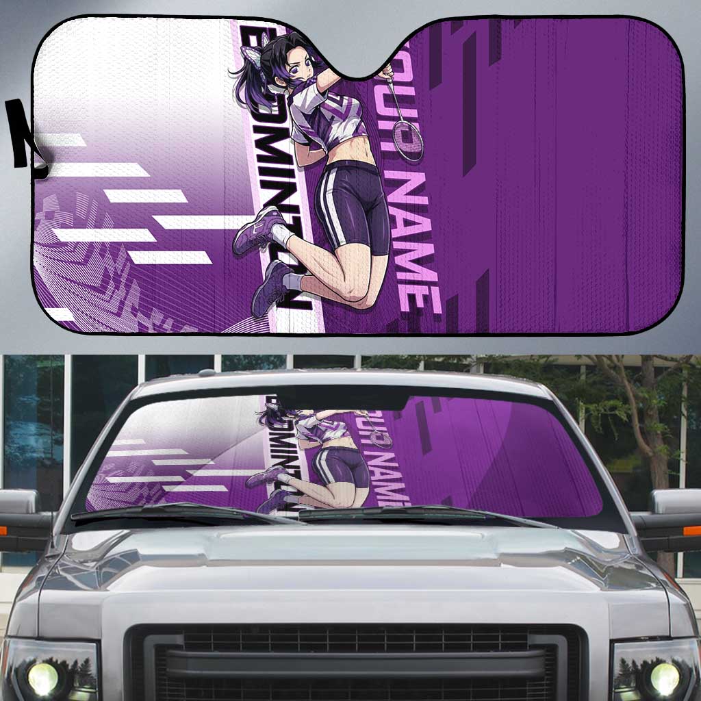 Personalized Shinobu Kocho Badminton Auto Sun Shade with Jump Smash Pose - The Mazicc