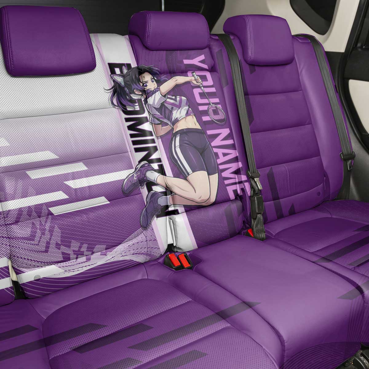 Personalized Shinobu Kocho Badminton Back Car Seat Cover with Jump Smash Pose - The Mazicc