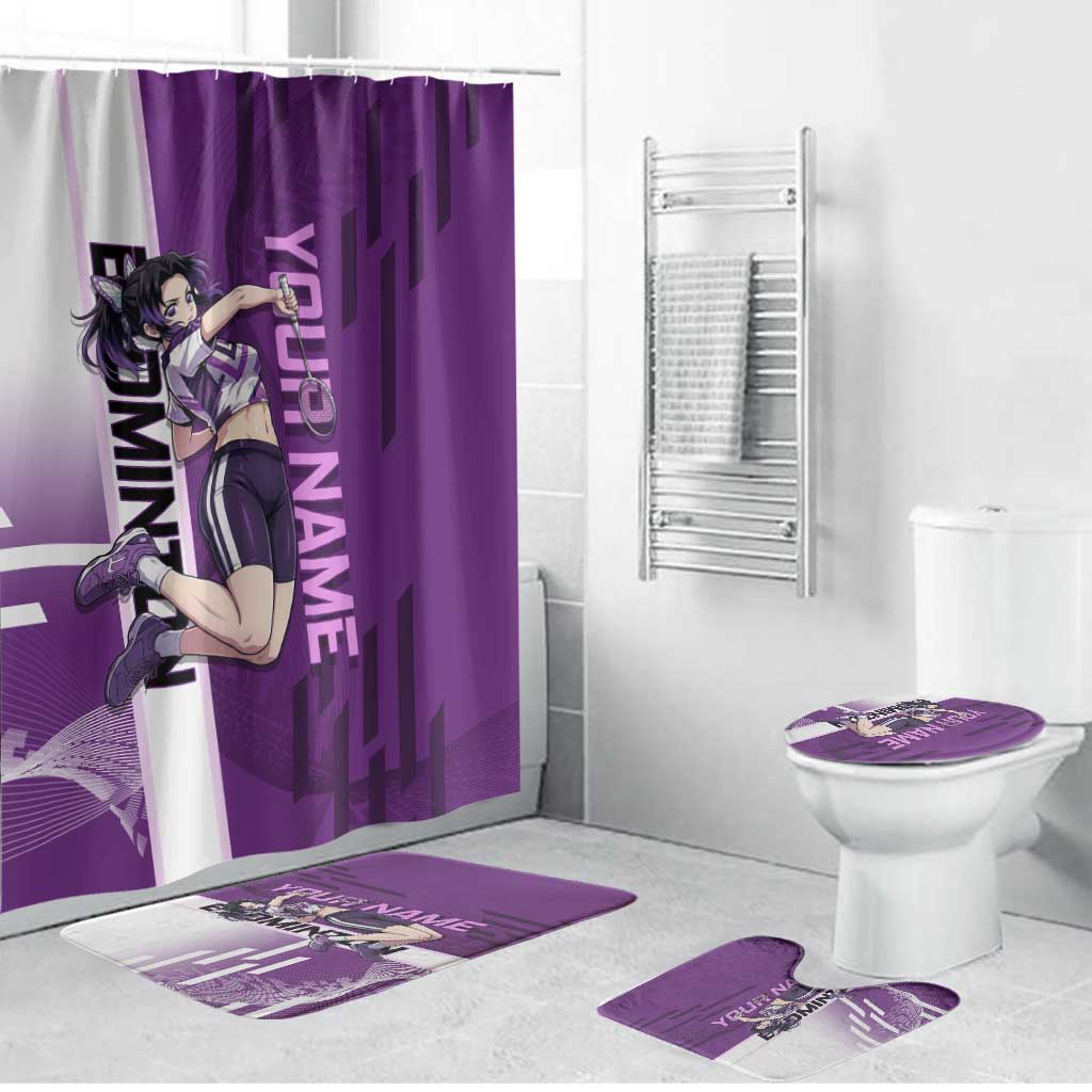 Personalized Shinobu Kocho Badminton Bathroom Set with Jump Smash Pose - The Mazicc