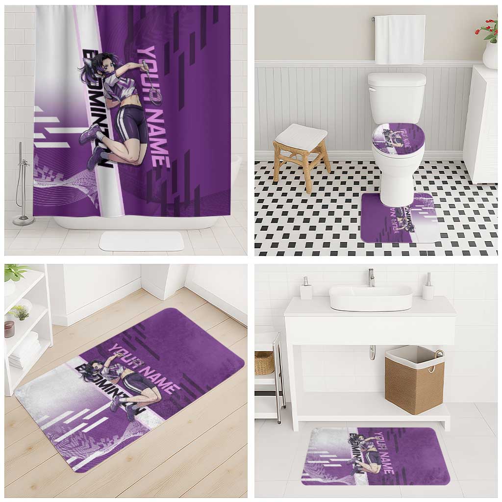 Personalized Shinobu Kocho Badminton Bathroom Set with Jump Smash Pose - The Mazicc