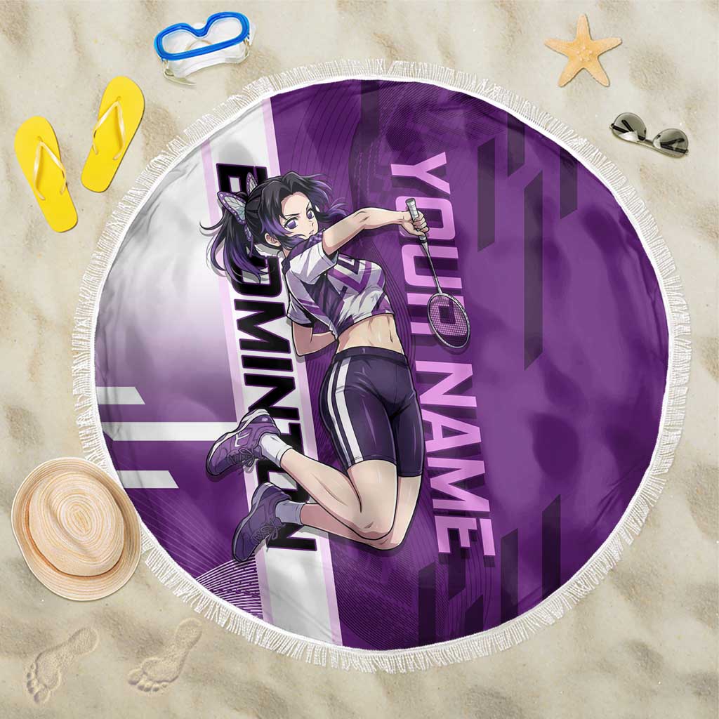 Personalized Shinobu Kocho Badminton Beach Blanket with Jump Smash Pose - The Mazicc