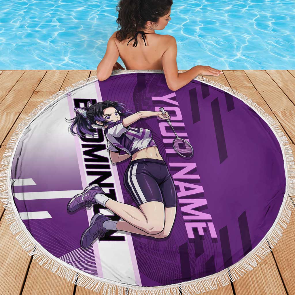 Personalized Shinobu Kocho Badminton Beach Blanket with Jump Smash Pose - The Mazicc