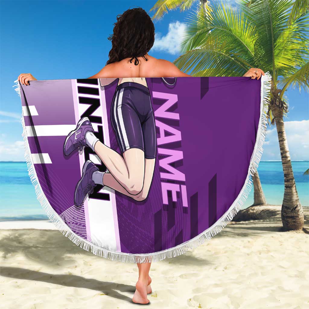 Personalized Shinobu Kocho Badminton Beach Blanket with Jump Smash Pose - The Mazicc