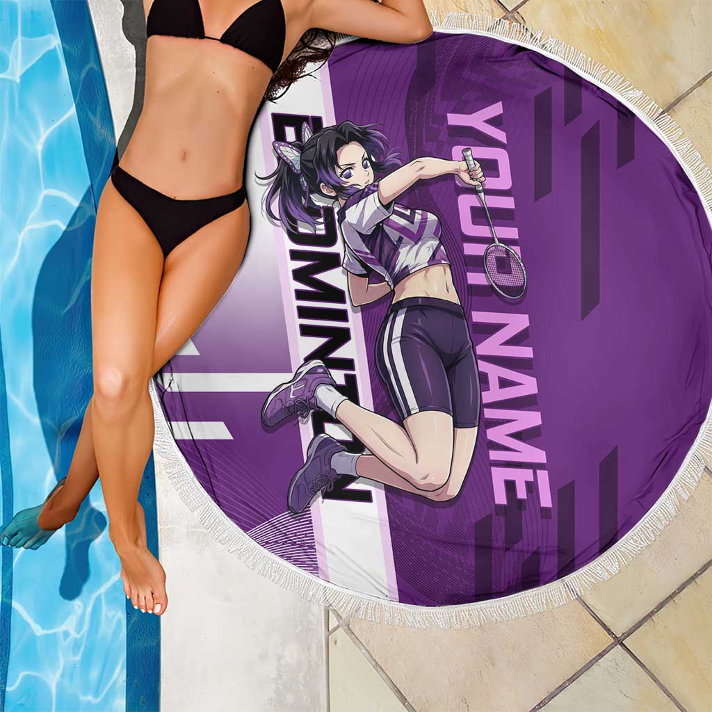Personalized Shinobu Kocho Badminton Beach Blanket with Jump Smash Pose - The Mazicc