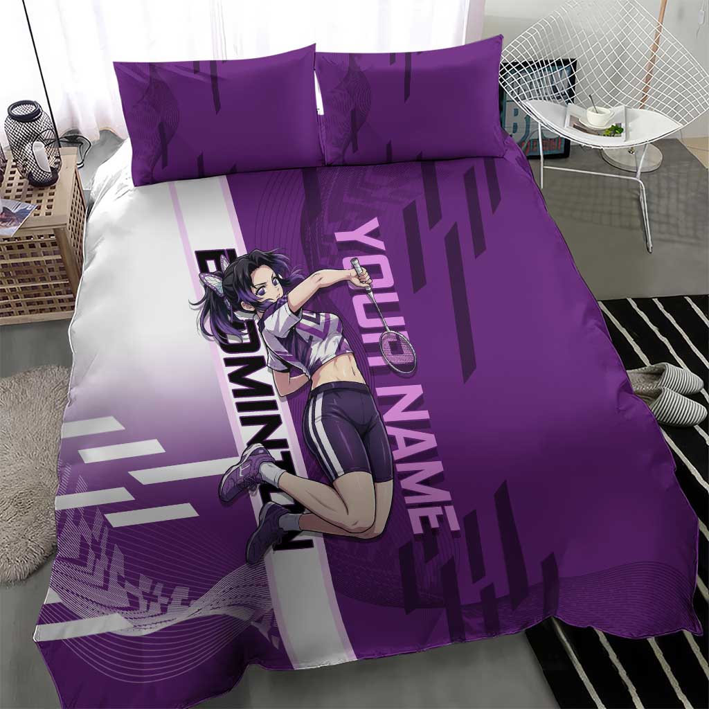 Personalized Shinobu Kocho Badminton Bedding Set with Jump Smash Pose - The Mazicc