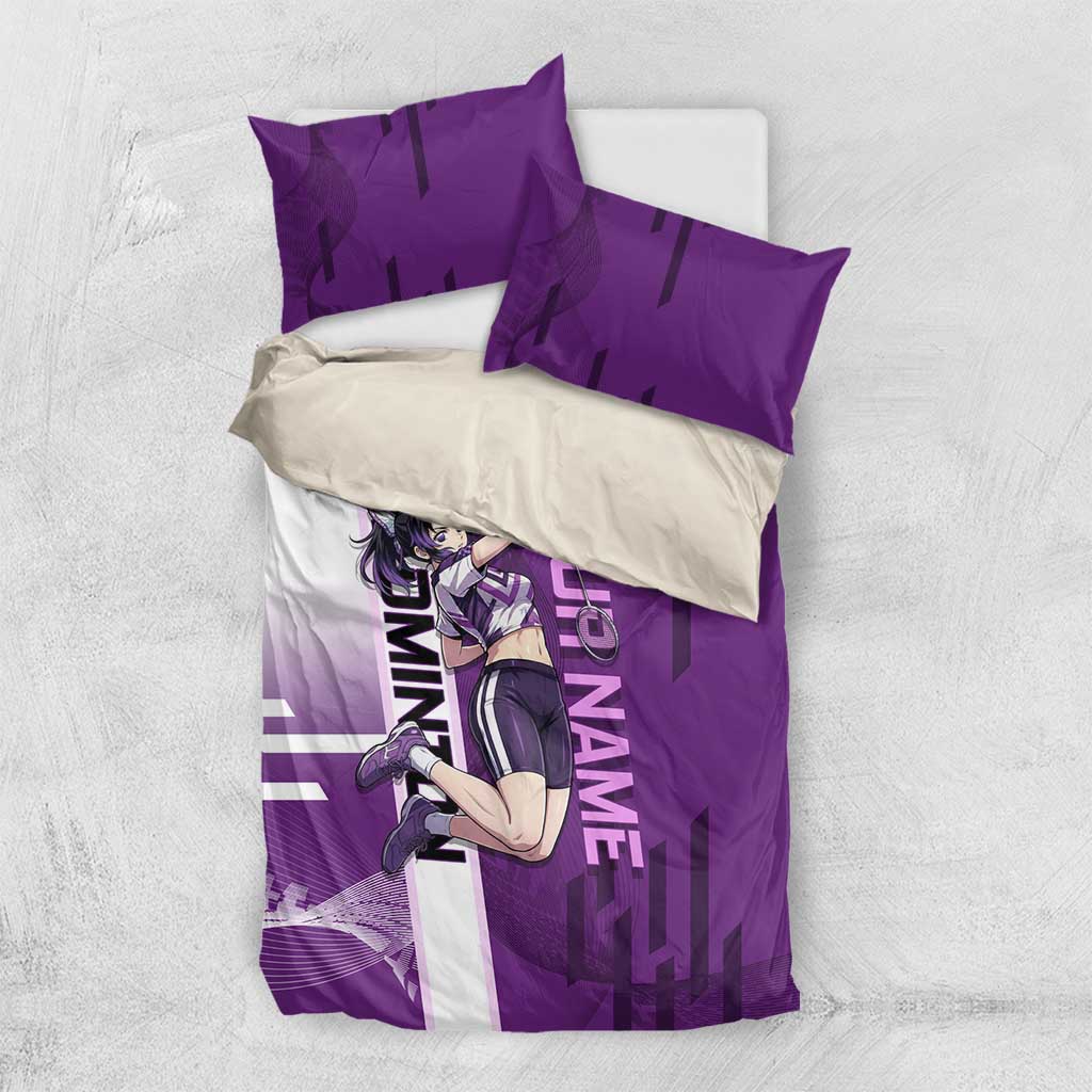 Personalized Shinobu Kocho Badminton Bedding Set with Jump Smash Pose - The Mazicc