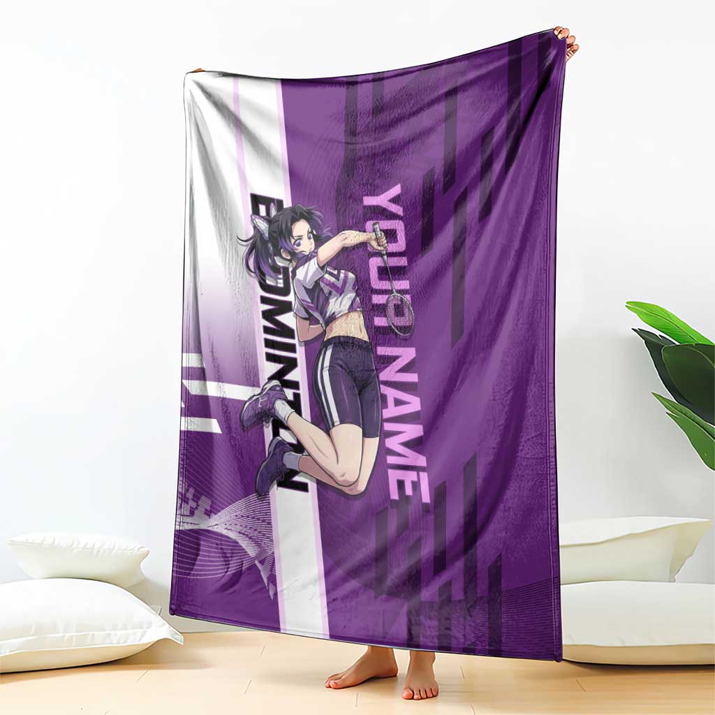 Personalized Shinobu Kocho Badminton Blanket with Jump Smash Pose - The Mazicc