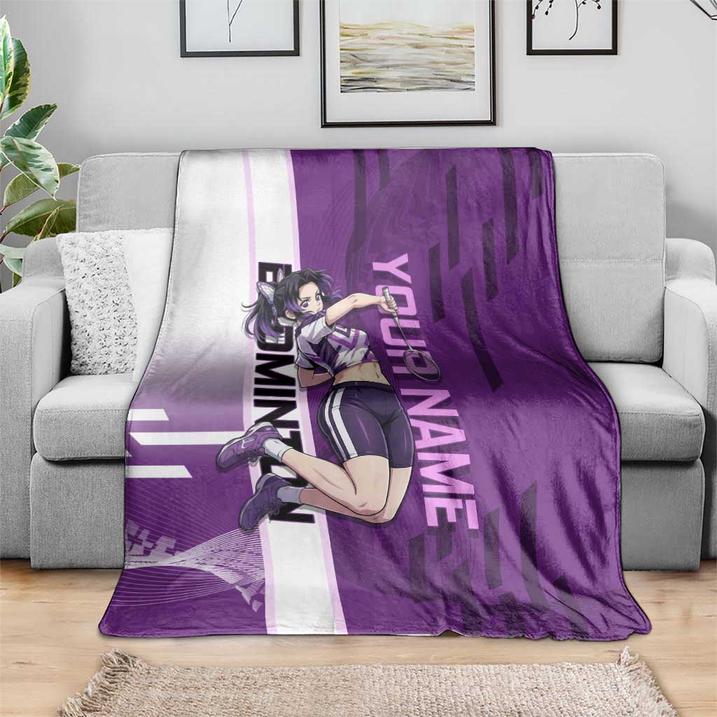 Personalized Shinobu Kocho Badminton Blanket with Jump Smash Pose - The Mazicc