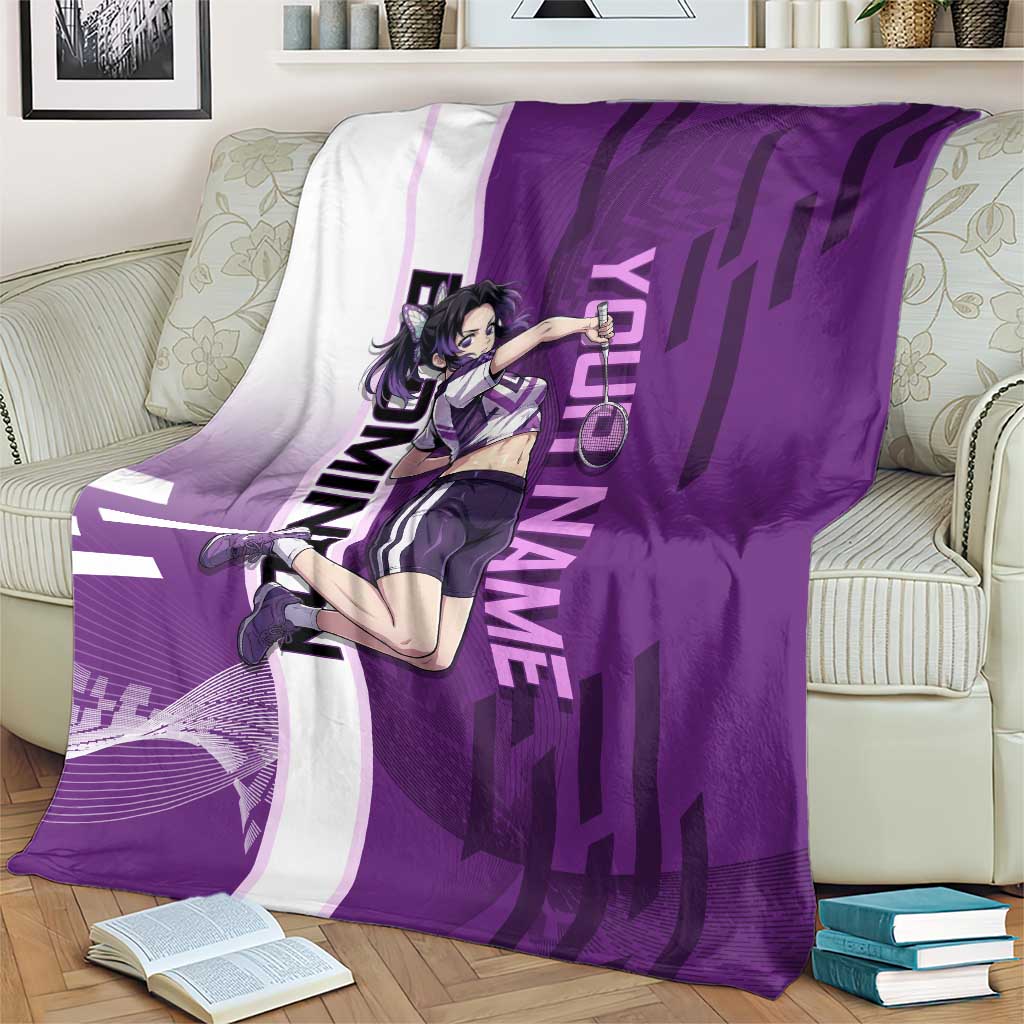 Personalized Shinobu Kocho Badminton Blanket with Jump Smash Pose - The Mazicc