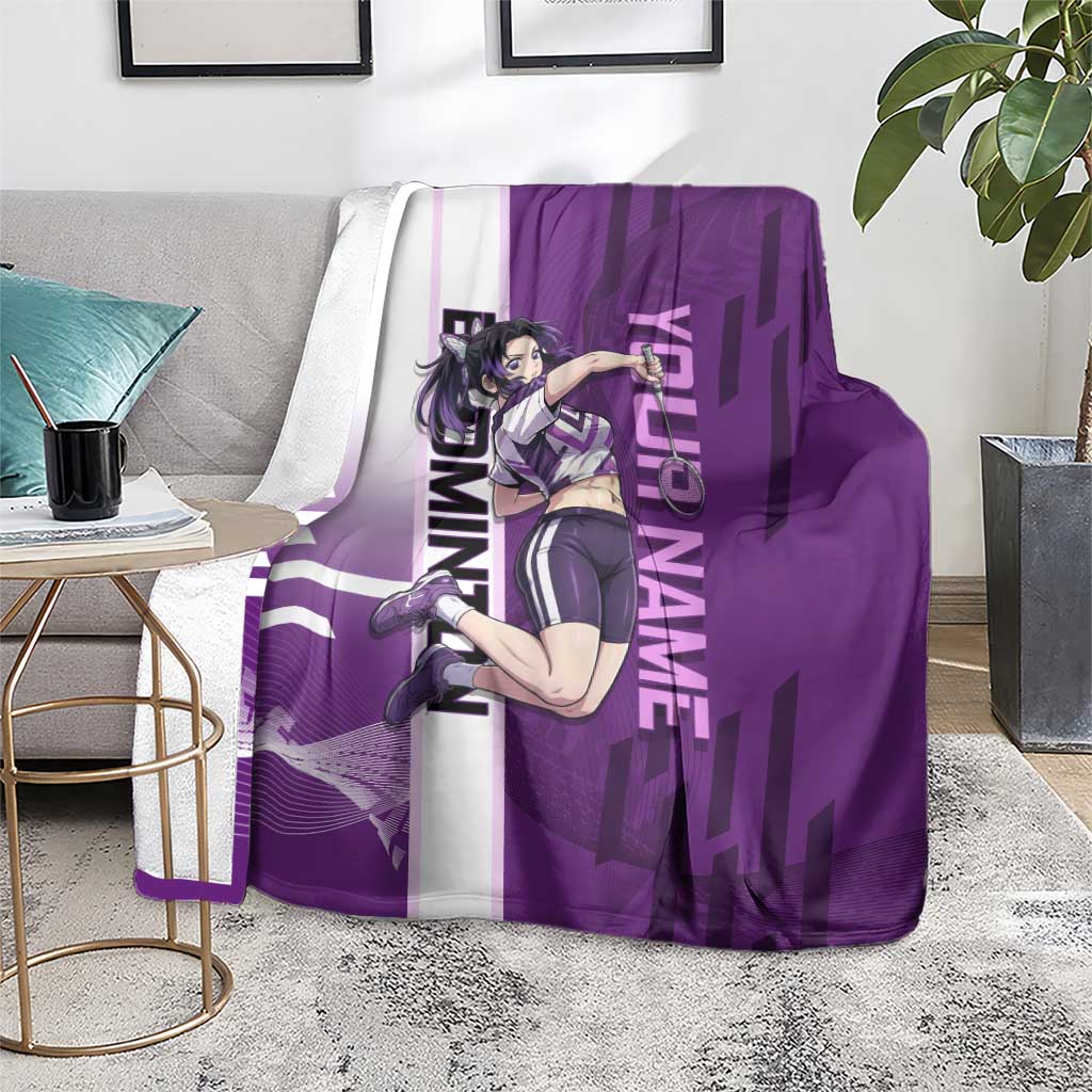 Personalized Shinobu Kocho Badminton Blanket with Jump Smash Pose - The Mazicc