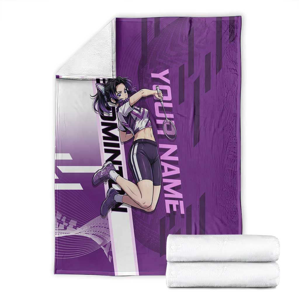 Personalized Shinobu Kocho Badminton Blanket with Jump Smash Pose - The Mazicc