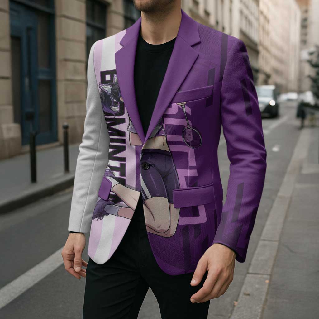 Personalized Shinobu Kocho Badminton Blazer with Jump Smash Pose - The Mazicc