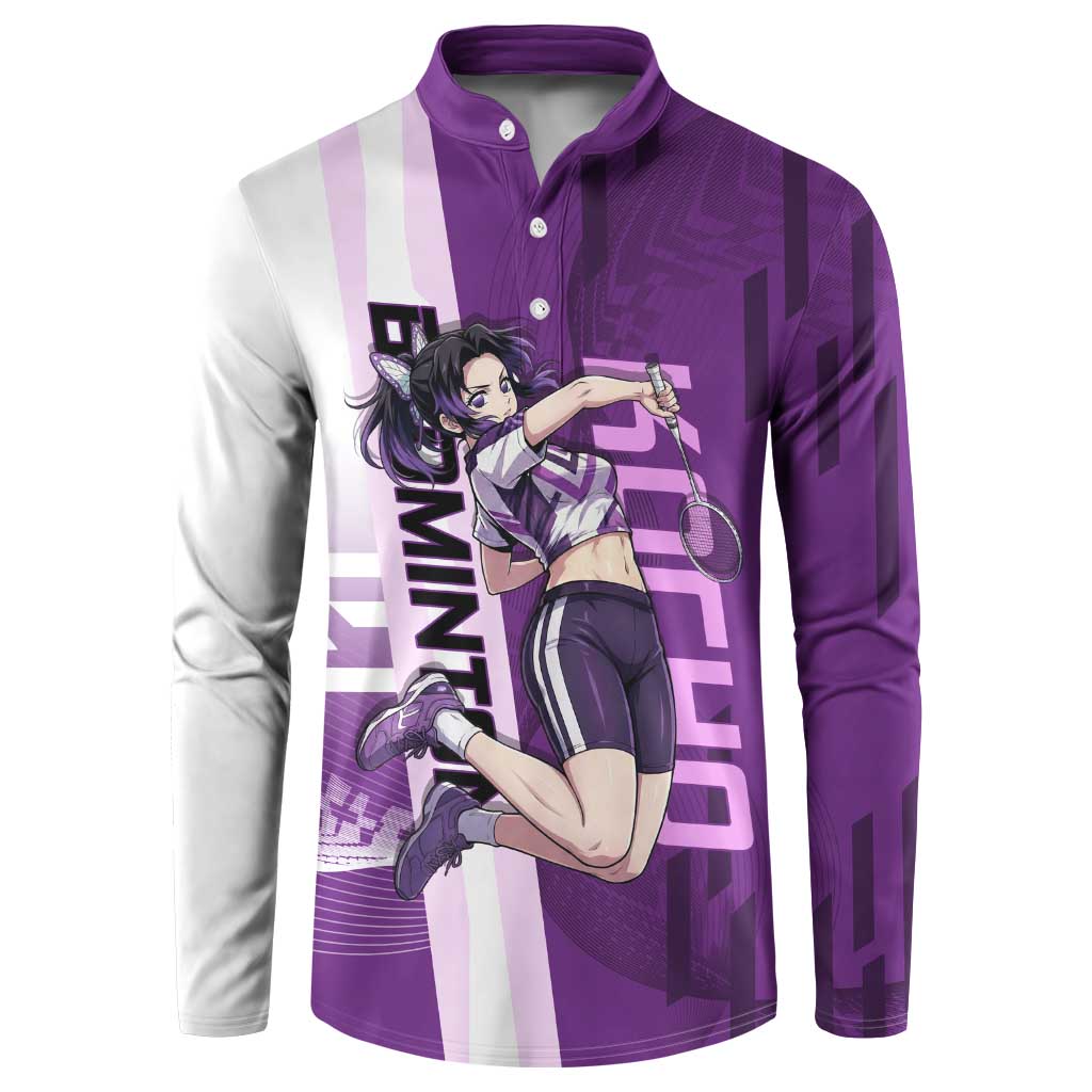 Personalized Shinobu Kocho Badminton Button Sweatshirt with Jump Smash Pose - The Mazicc