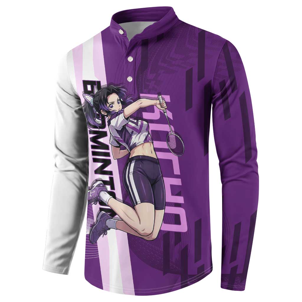 Personalized Shinobu Kocho Badminton Button Sweatshirt with Jump Smash Pose - The Mazicc
