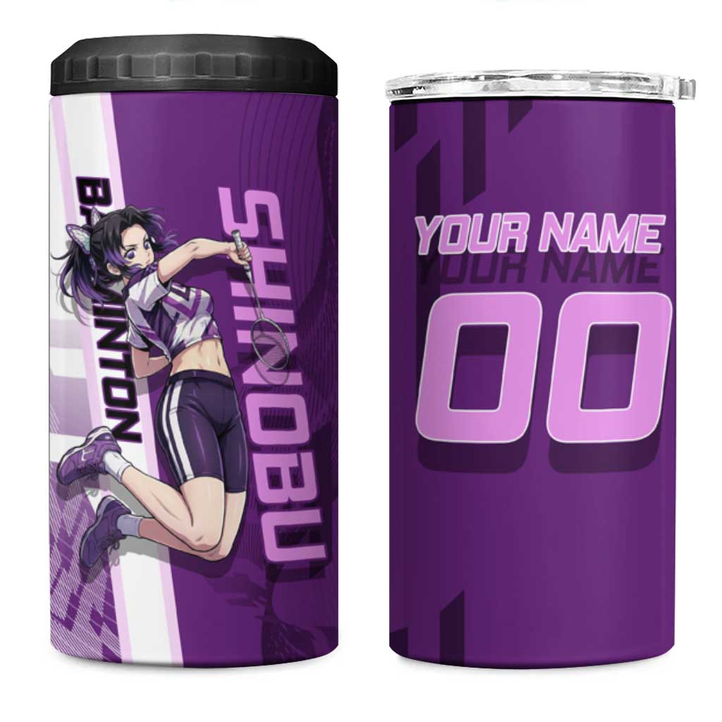 Personalized Shinobu Kocho Badminton 4 in 1 Can Cooler Tumbler with Jump Smash Pose - The Mazicc