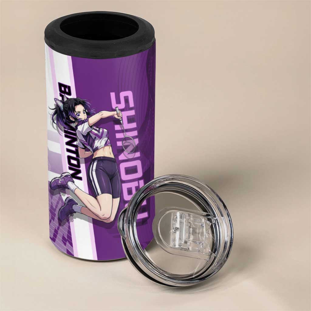 Personalized Shinobu Kocho Badminton 4 in 1 Can Cooler Tumbler with Jump Smash Pose - The Mazicc