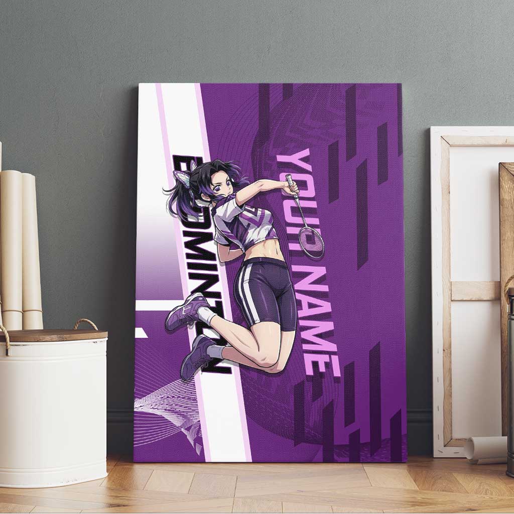 Personalized Shinobu Kocho Badminton Canvas Wall Art with Jump Smash Pose - The Mazicc