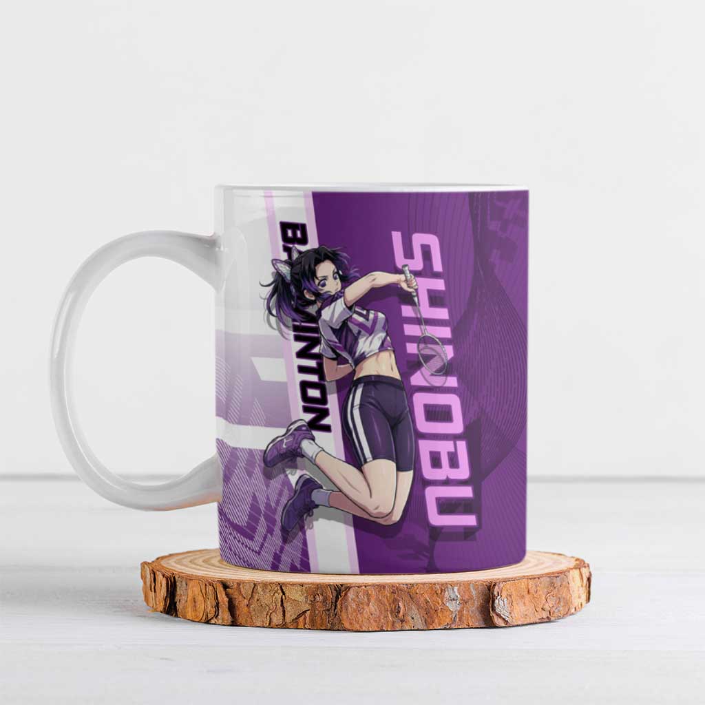 Personalized Shinobu Kocho Badminton Ceramic Mug with Jump Smash Pose - The Mazicc