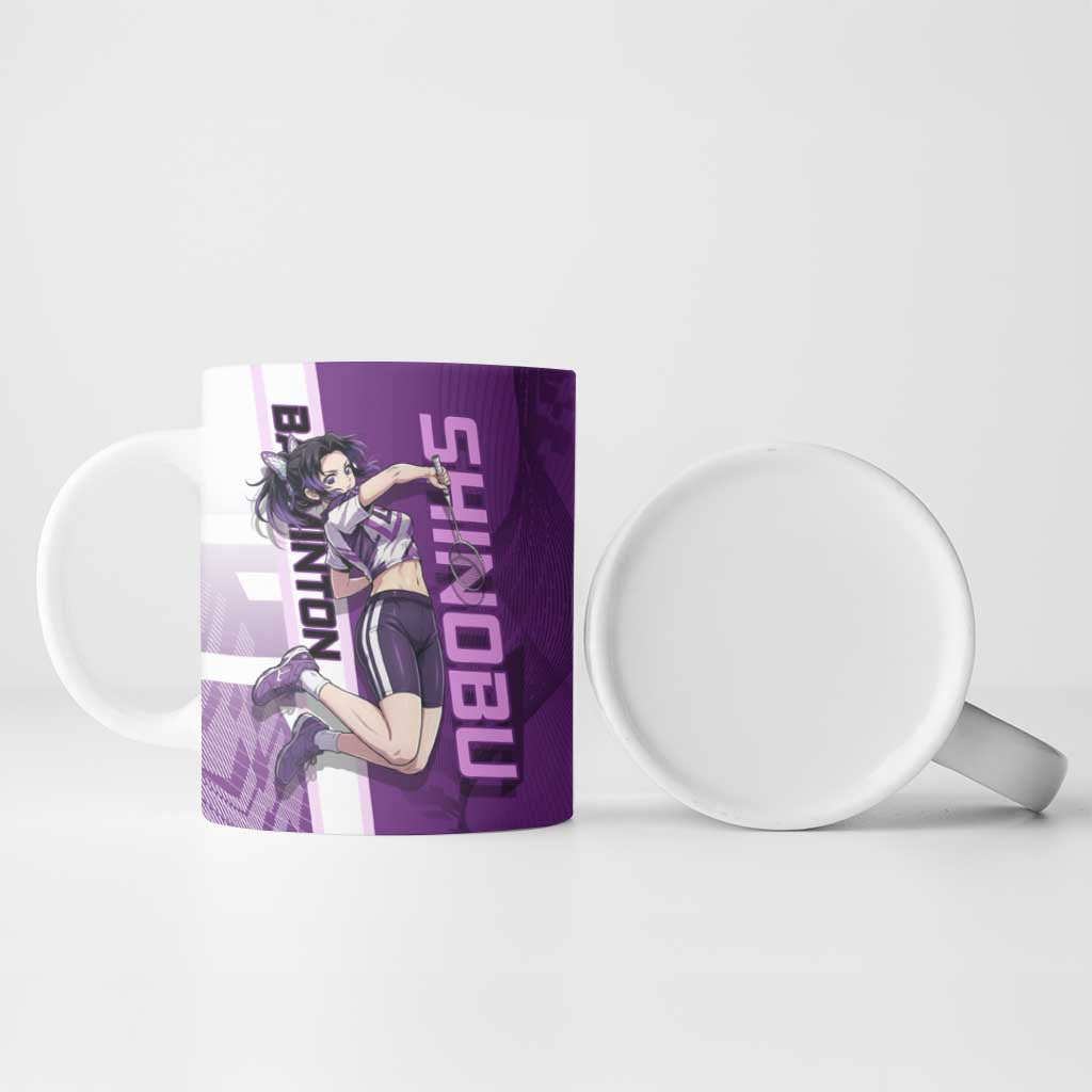 Personalized Shinobu Kocho Badminton Ceramic Mug with Jump Smash Pose - The Mazicc