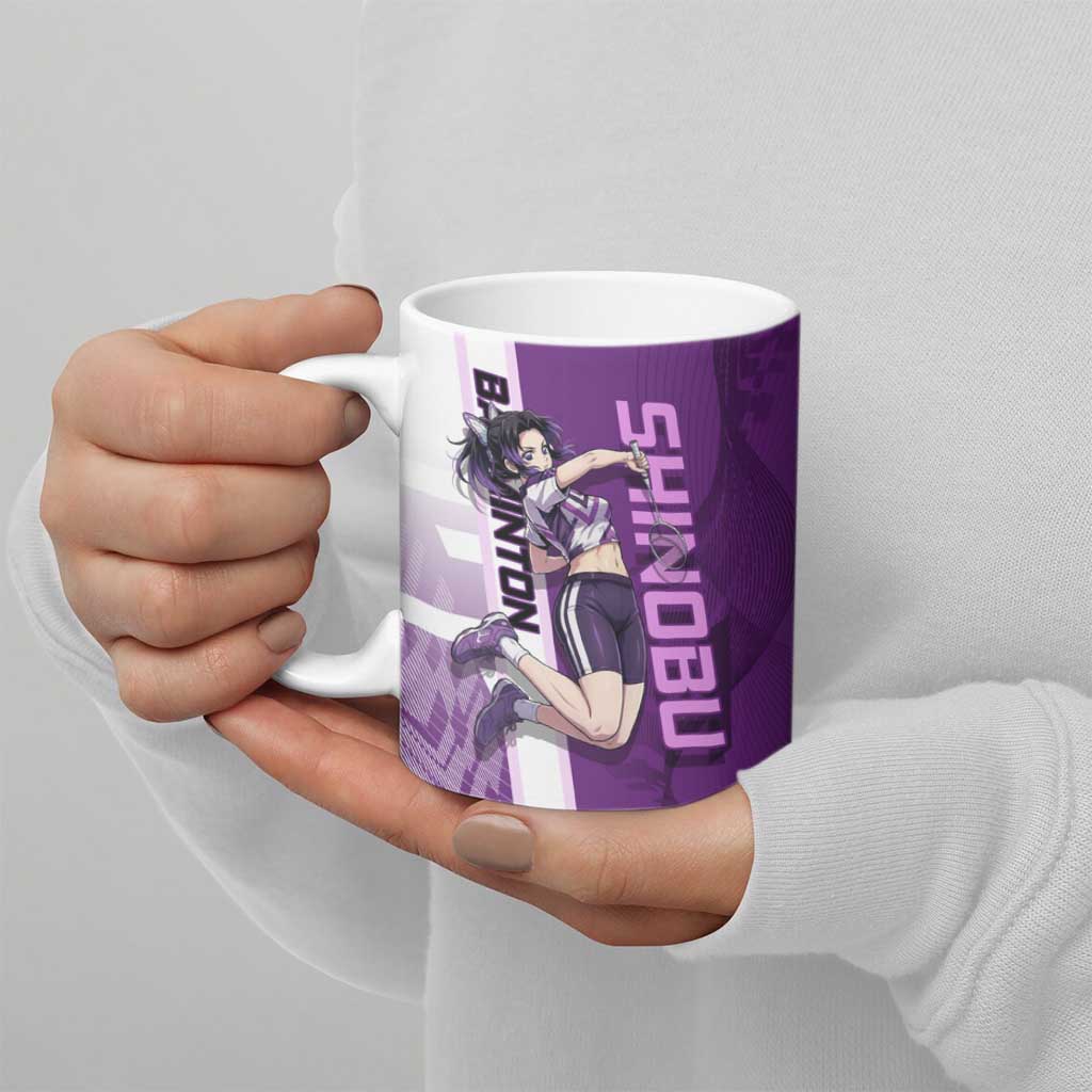 Personalized Shinobu Kocho Badminton Ceramic Mug with Jump Smash Pose - The Mazicc