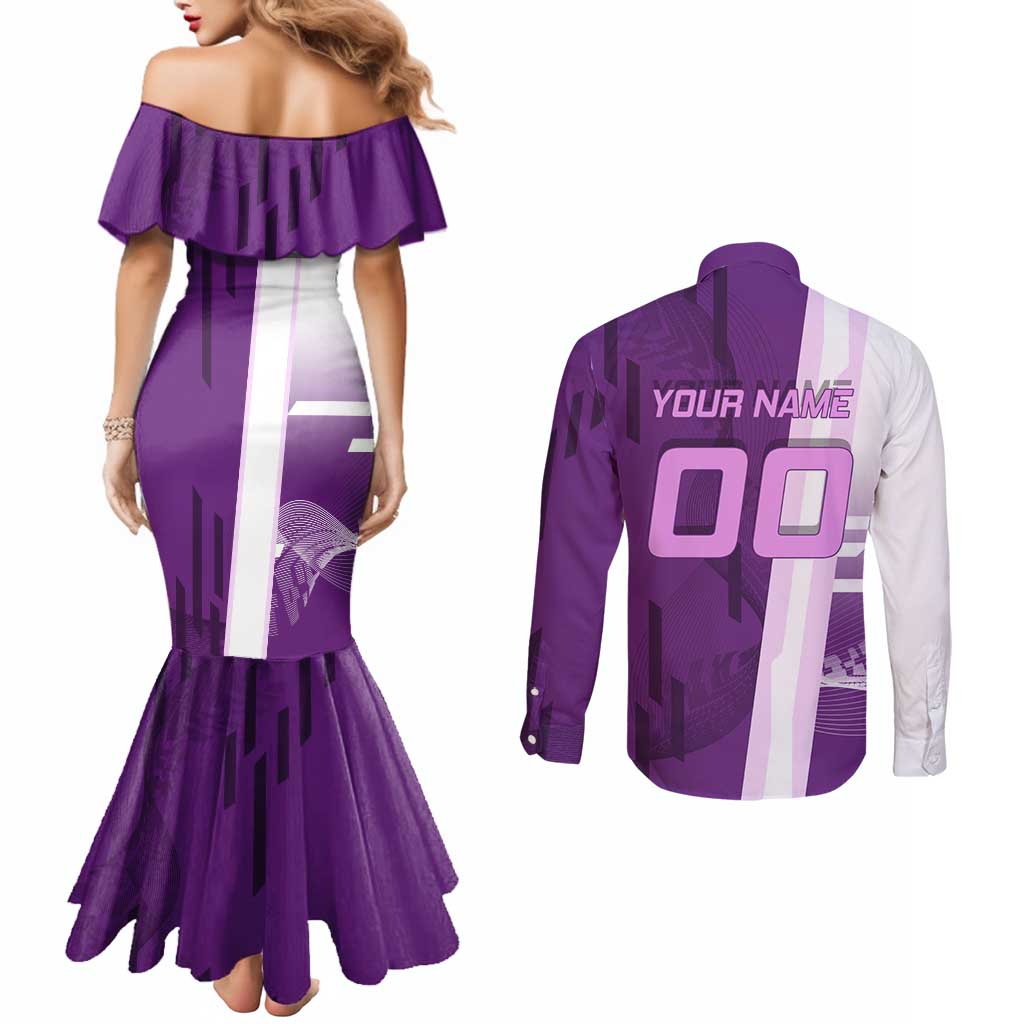 Personalized Shinobu Kocho Badminton Couples Matching Mermaid Dress and Long Sleeve Button Shirt with Jump Smash Pose - The Mazicc
