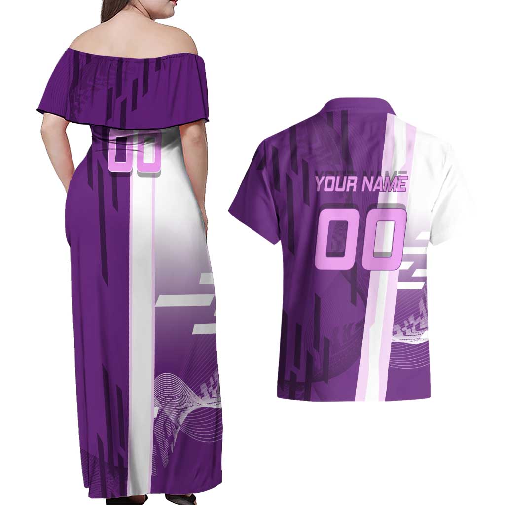 Personalized Shinobu Kocho Badminton Couples Matching Off Shoulder Maxi Dress and Hawaiian Shirt with Jump Smash Pose - The Mazicc