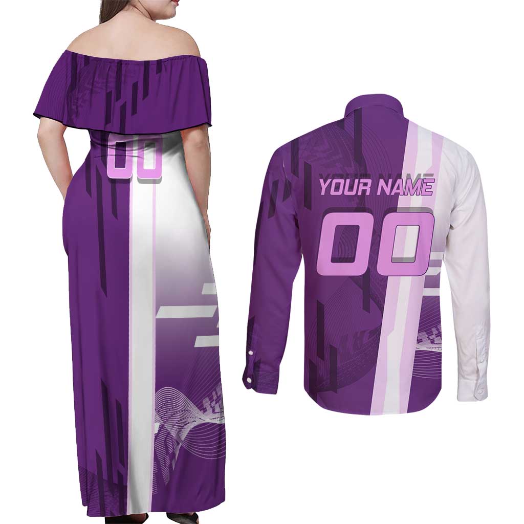 Personalized Shinobu Kocho Badminton Couples Matching Off Shoulder Maxi Dress and Long Sleeve Button Shirt with Jump Smash Pose - The Mazicc
