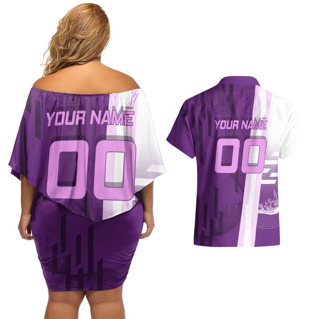 Personalized Shinobu Kocho Badminton Couples Matching Off Shoulder Short Dress and Hawaiian Shirt with Jump Smash Pose - The Mazicc