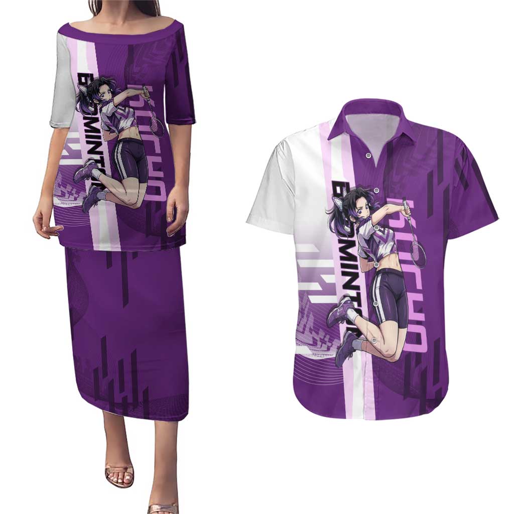 Personalized Shinobu Kocho Badminton Couples Matching Puletasi and Hawaiian Shirt with Jump Smash Pose - The Mazicc