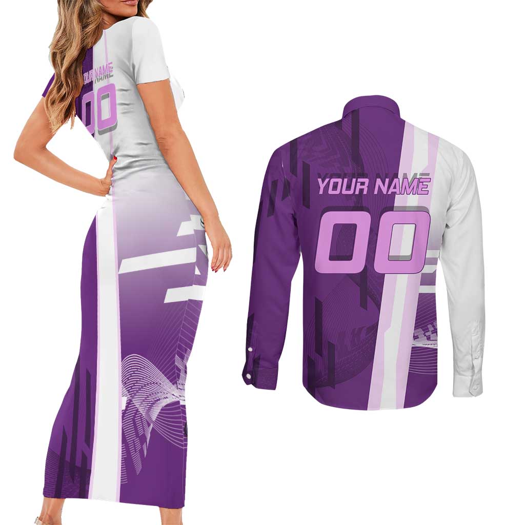 Personalized Shinobu Kocho Badminton Couples Matching Short Sleeve Bodycon Dress and Long Sleeve Button Shirt with Jump Smash Pose - The Mazicc
