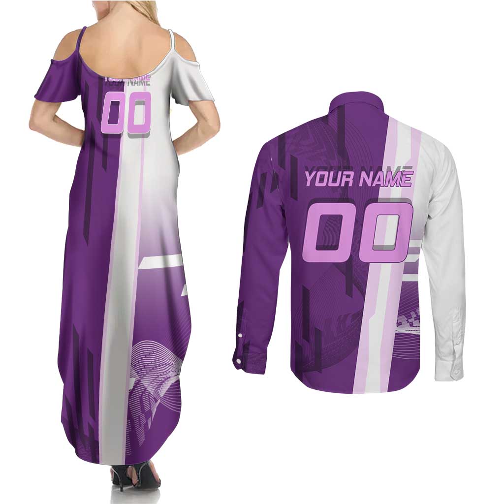 Personalized Shinobu Kocho Badminton Couples Matching Summer Maxi Dress and Long Sleeve Button Shirt with Jump Smash Pose - The Mazicc