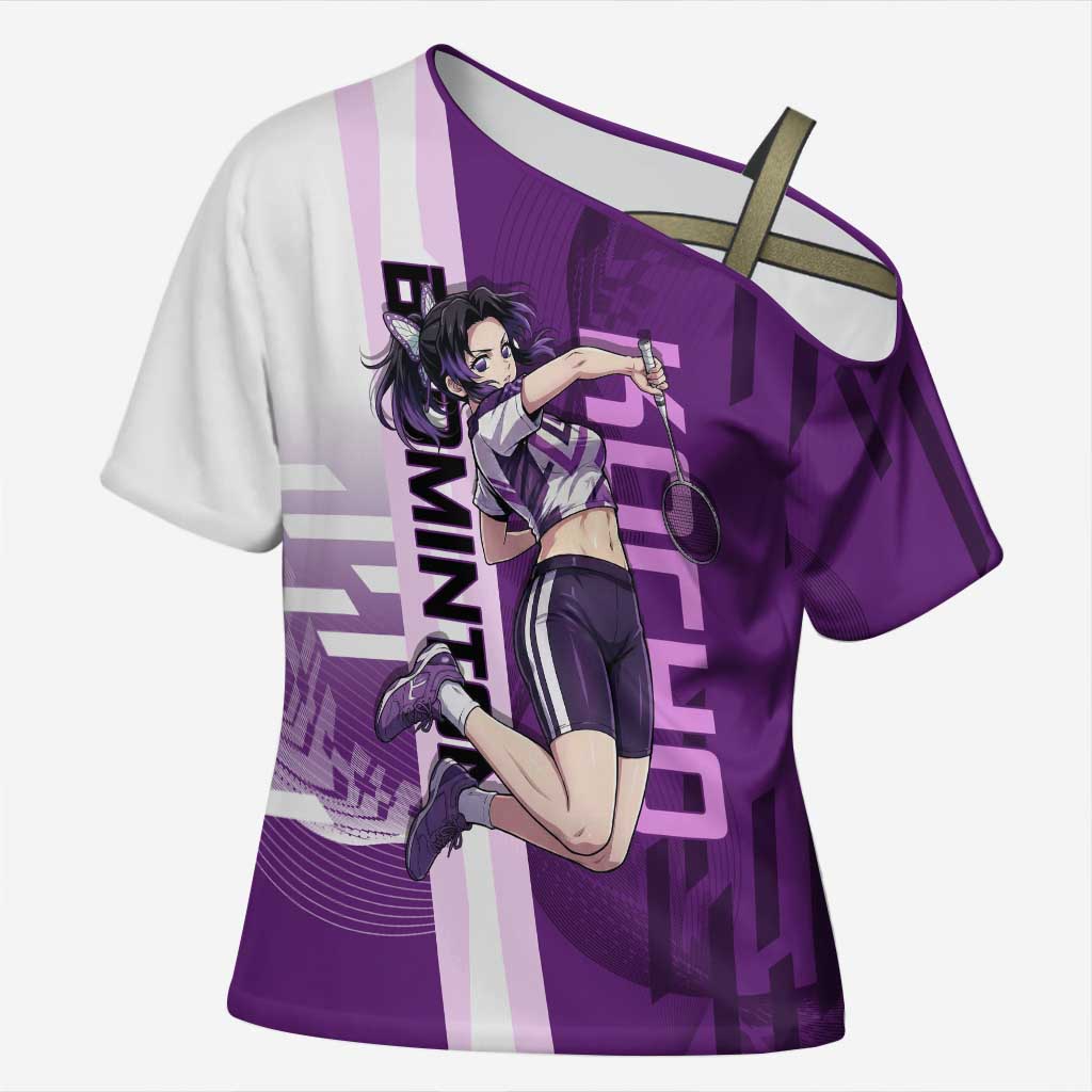 Personalized Shinobu Kocho Badminton Cross Shoulder Shirt with Jump Smash Pose - The Mazicc