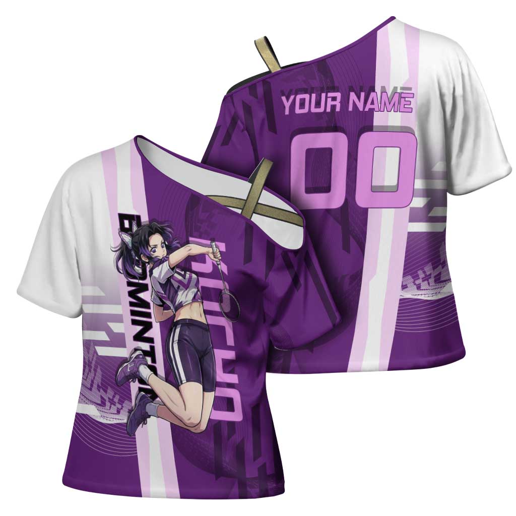 Personalized Shinobu Kocho Badminton Cross Shoulder Shirt with Jump Smash Pose - The Mazicc