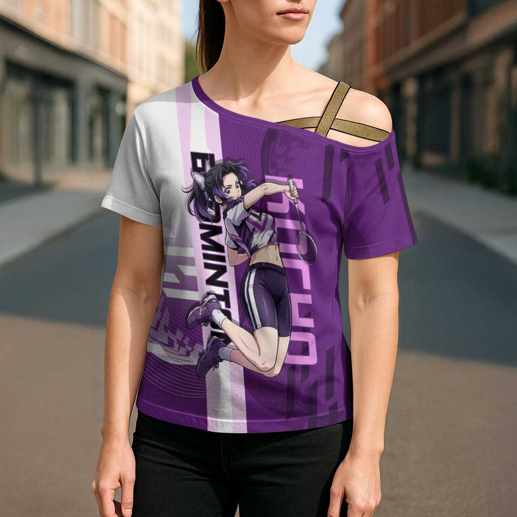 Personalized Shinobu Kocho Badminton Cross Shoulder Shirt with Jump Smash Pose - The Mazicc