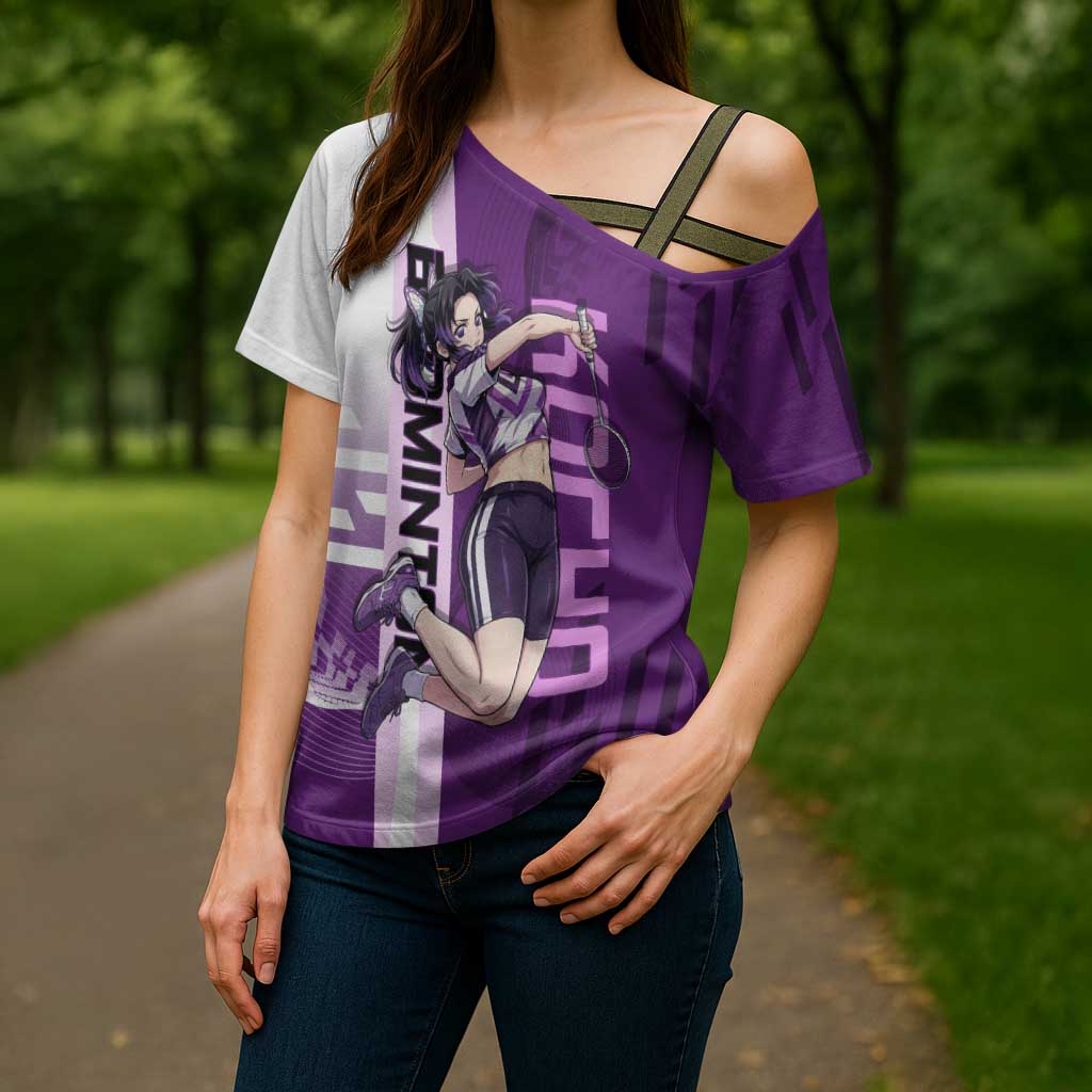 Personalized Shinobu Kocho Badminton Cross Shoulder Shirt with Jump Smash Pose - The Mazicc