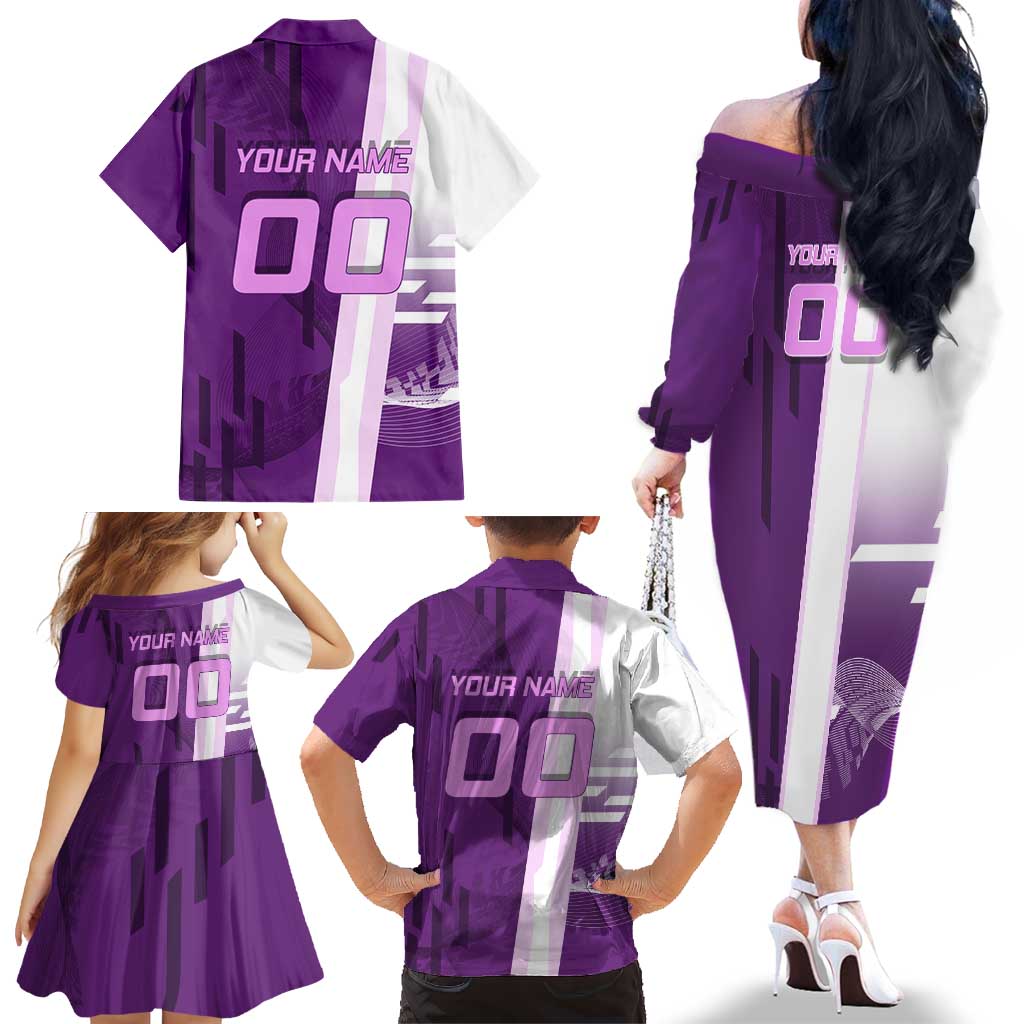Personalized Shinobu Kocho Badminton Family Matching Off The Shoulder Long Sleeve Dress and Hawaiian Shirt with Jump Smash Pose