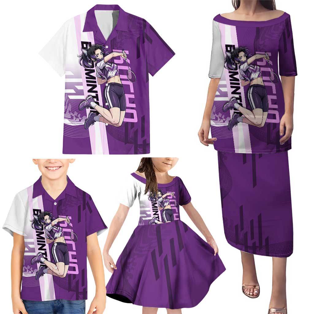 Personalized Shinobu Kocho Badminton Family Matching Puletasi and Hawaiian Shirt with Jump Smash Pose